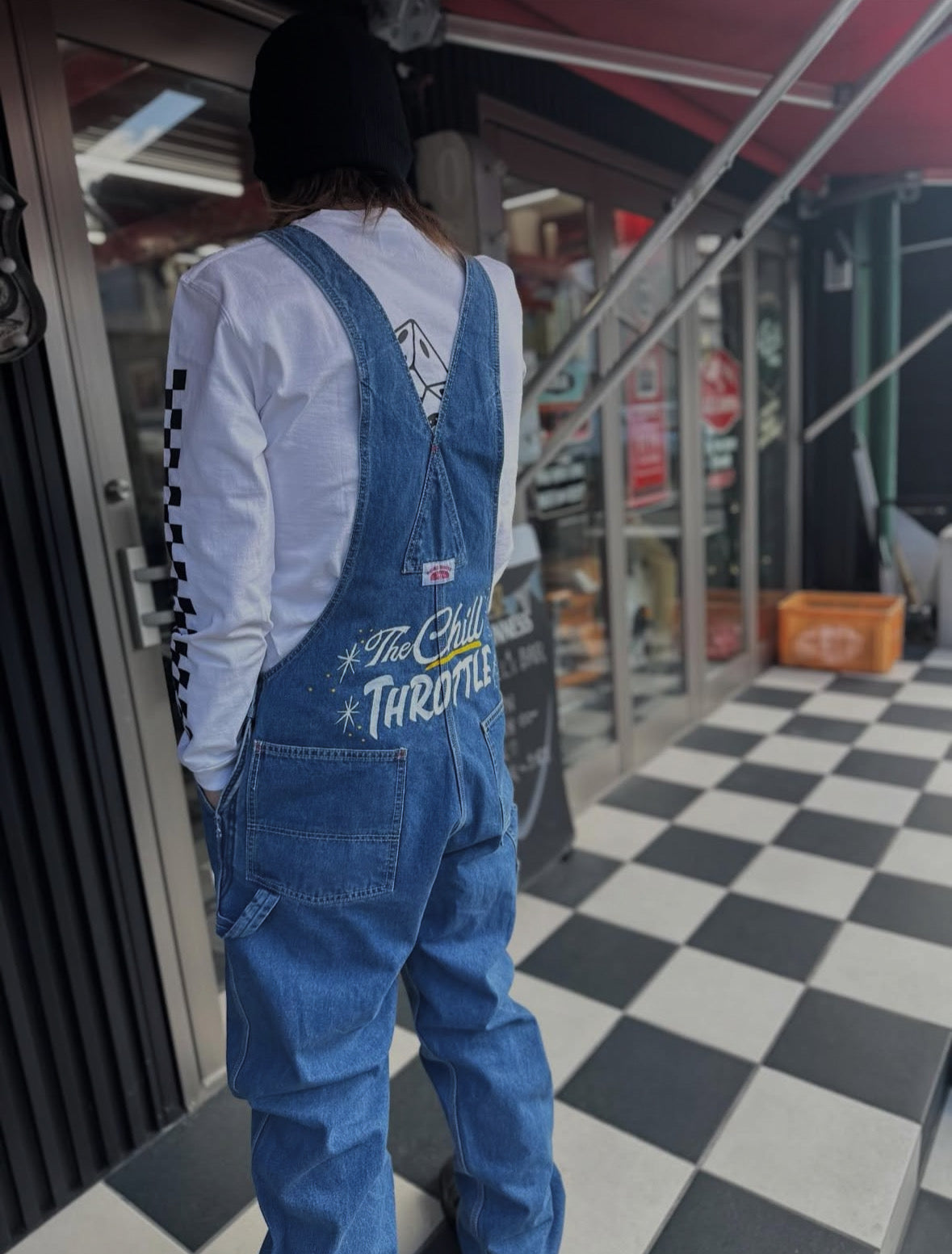 Round House StoneWashed Zipper Fly Blue Denim Overalls (12 oz. denim) CHILL Special Hand Paint