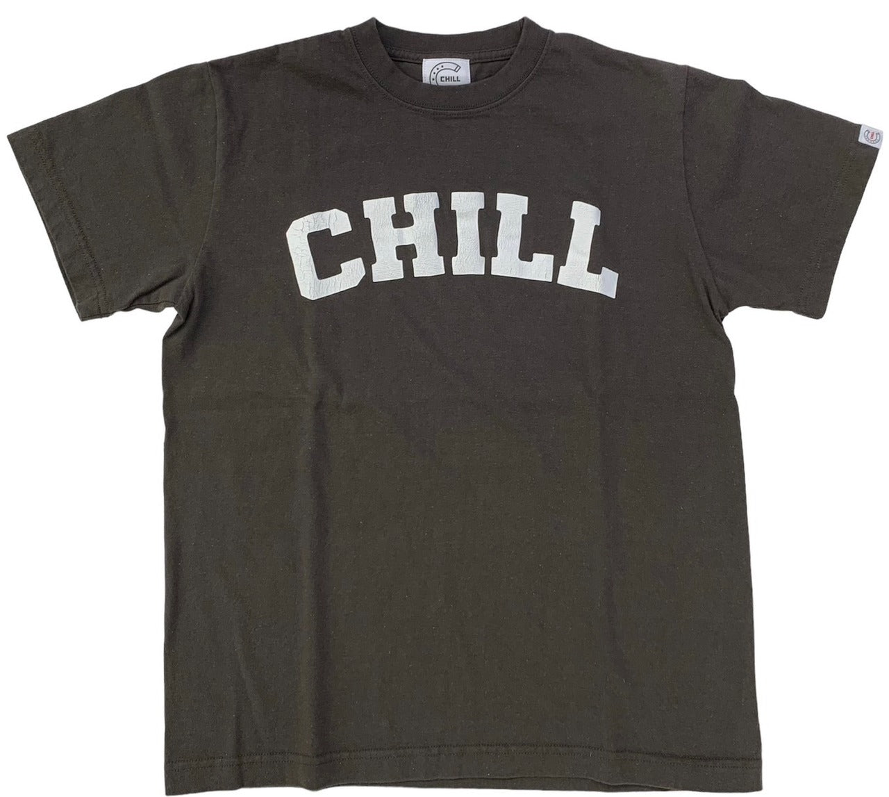 CHILL ヴィンテージ加工カレッジロゴ風Tシャツ ブラック