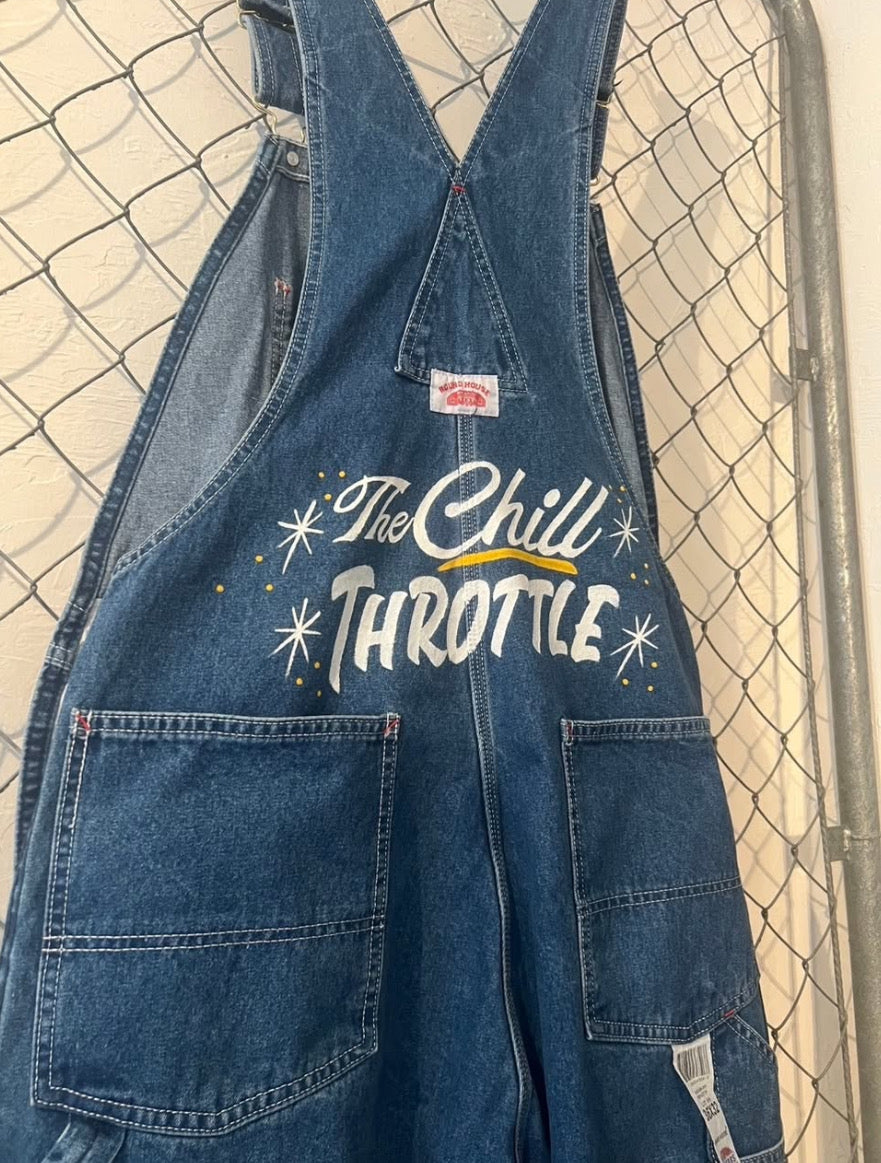 Round House  StoneWashed Zipper Fly Blue Denim Overalls (12 oz. denim) CHILL Special Hand Paint