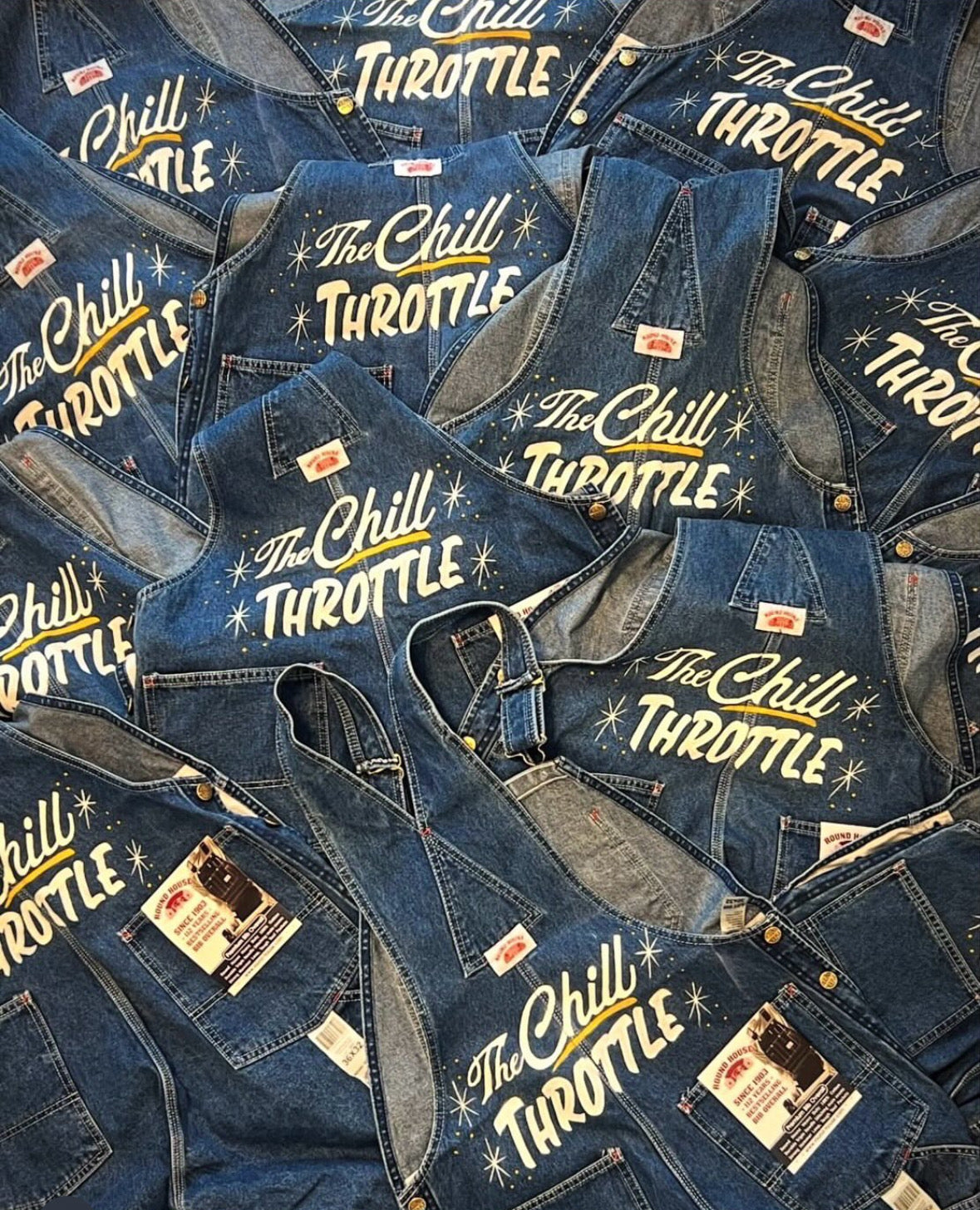 Round House  StoneWashed Zipper Fly Blue Denim Overalls (12 oz. denim) CHILL Special Hand Paint